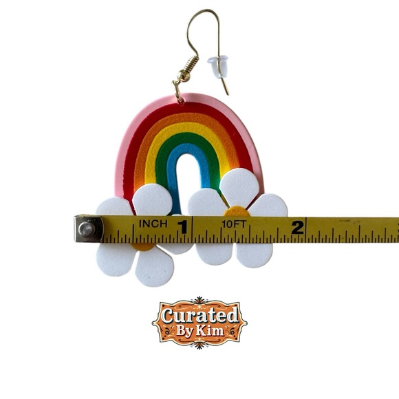 Colorful Rainbow Earrings with Flower Clouds. New Without Tags. - Picture 6 of 7